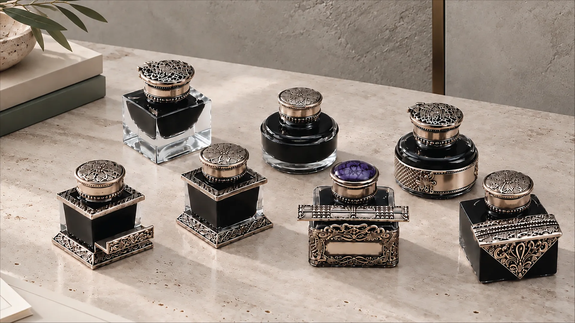 Bortoletti inkwells with bronze lids